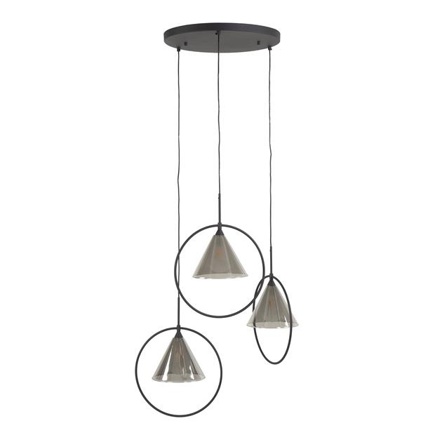 Hoyz Collection - Hanglamp 3L Ring Getrapt Tapse Kap - Smoke Grey Glas
