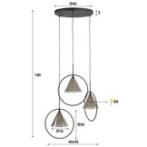 Hoyz Collection - Hanglamp 3L Ring Getrapt Tapse Kap - Smoke Grey Glas