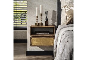 Hoyz Collection - Nachtkastje Brass - Massief Mango Zwart - 40cm breed