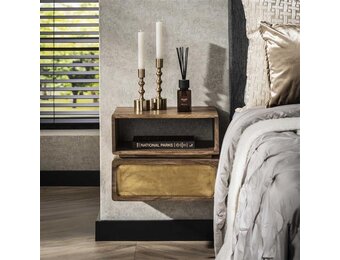 Hoyz Collection - Nachtkastje Brass - Massief Mango Zwart - 40cm breed