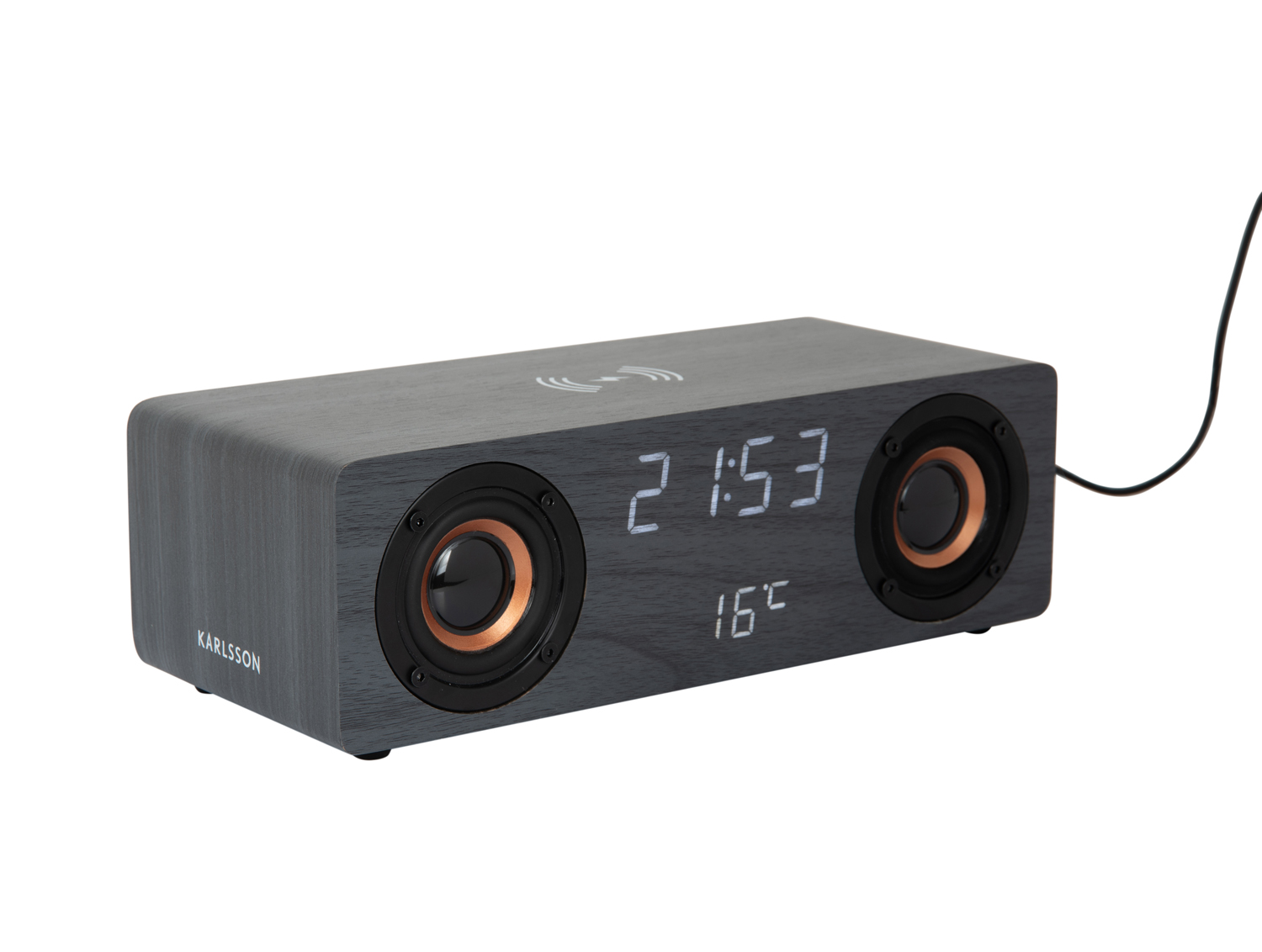 Karlsson - Wekker Classic BT Speaker Radio w. Phone Charger - Zwart