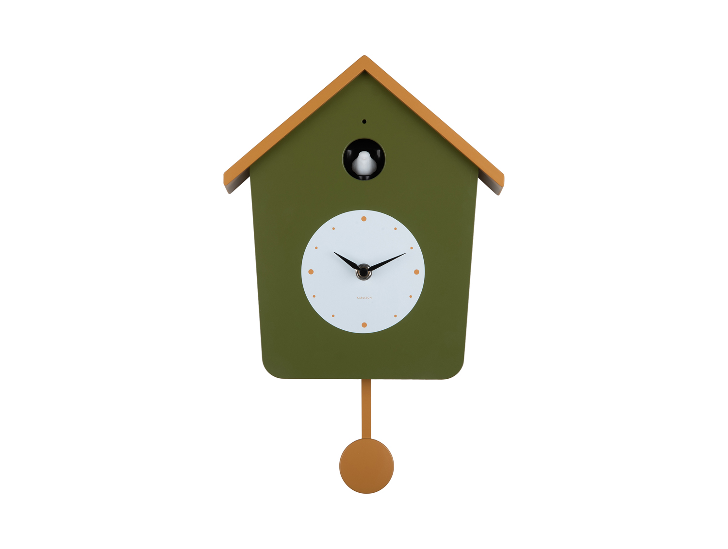 Karlsson - Wandklok Cuckoo Light - Army green & ochre yellow