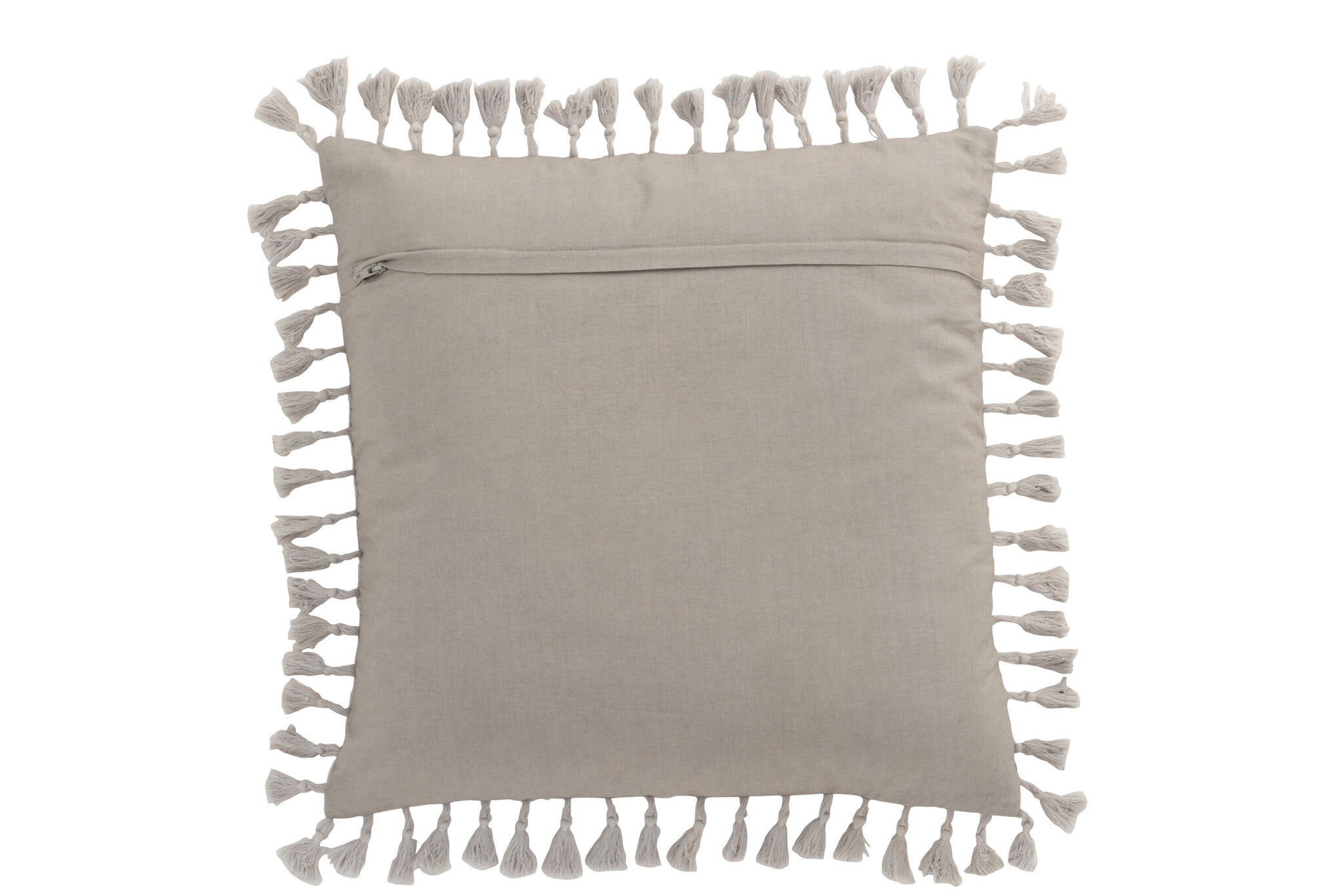 J-Line - Kussen Marokkaans Met Kwasten Velvet Grijs - 45x45x2cm