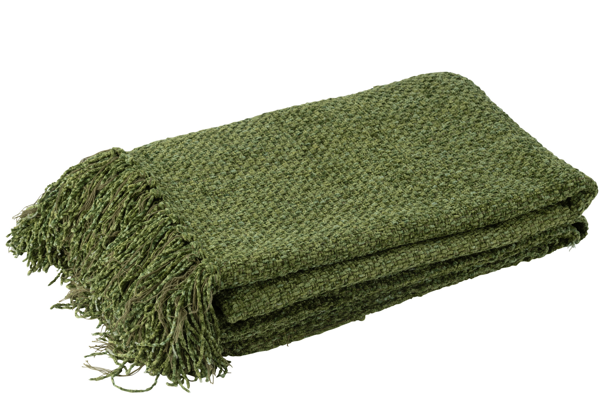 J-Line - Plaid Gewoven+franjes Viscose Donkergroen - 180x130x1cm