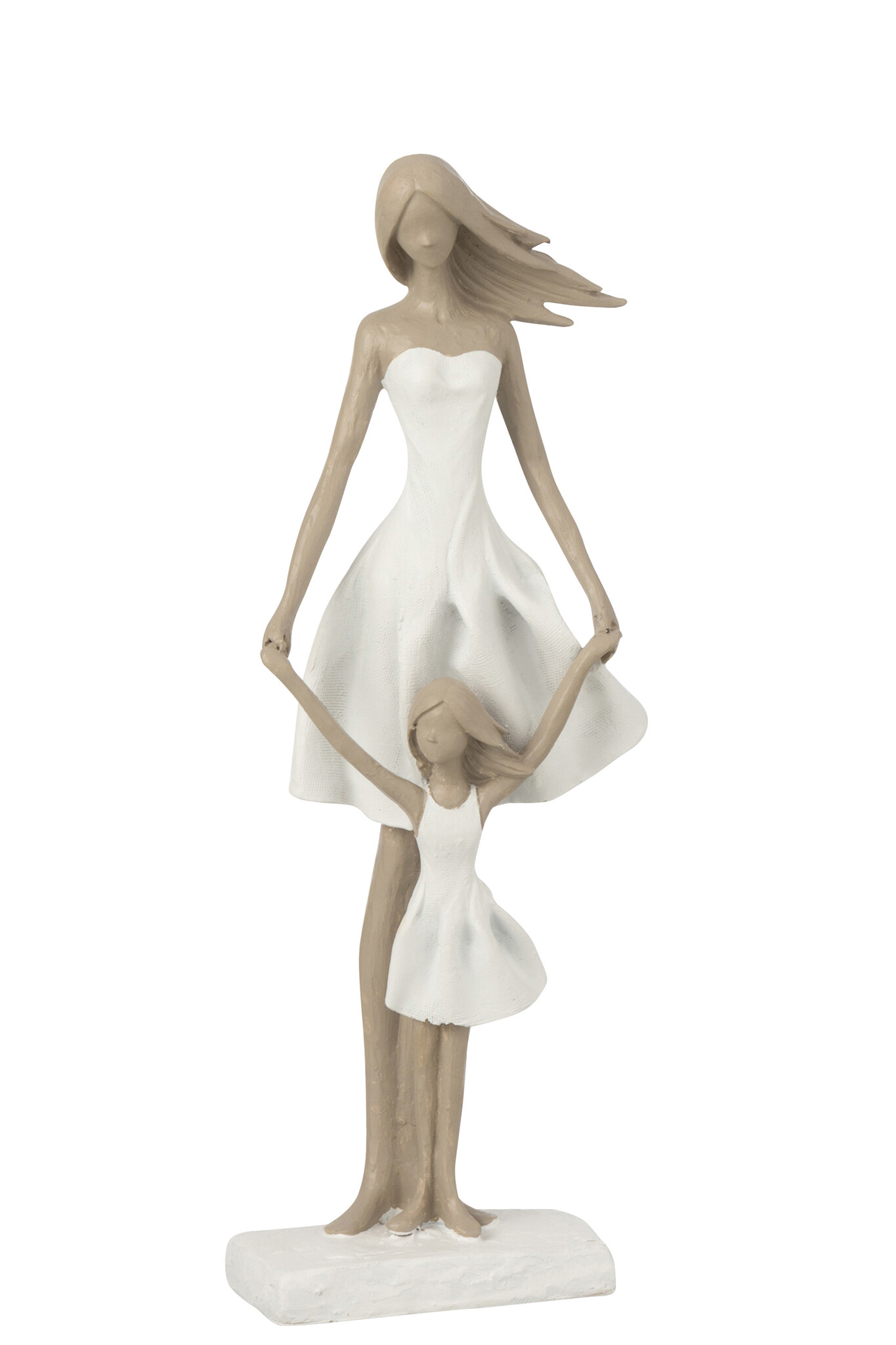 J-Line - Moeder Met Dochter Poly Wit/taupe L - 15.5x10x45cm