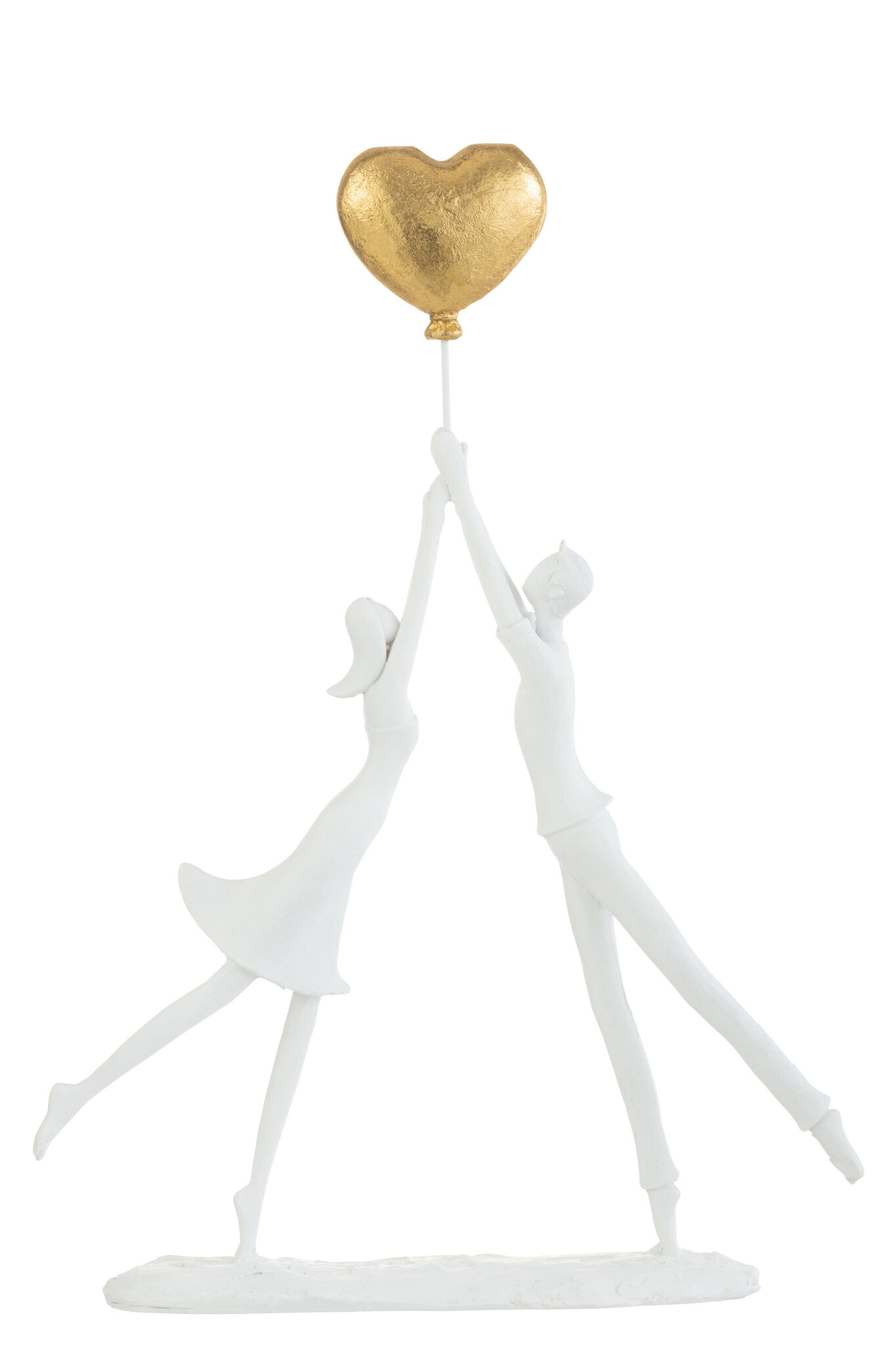 J-Line - Koppel Staand Hart Ballon Resine Wit/goud - 27x6.5x37cm