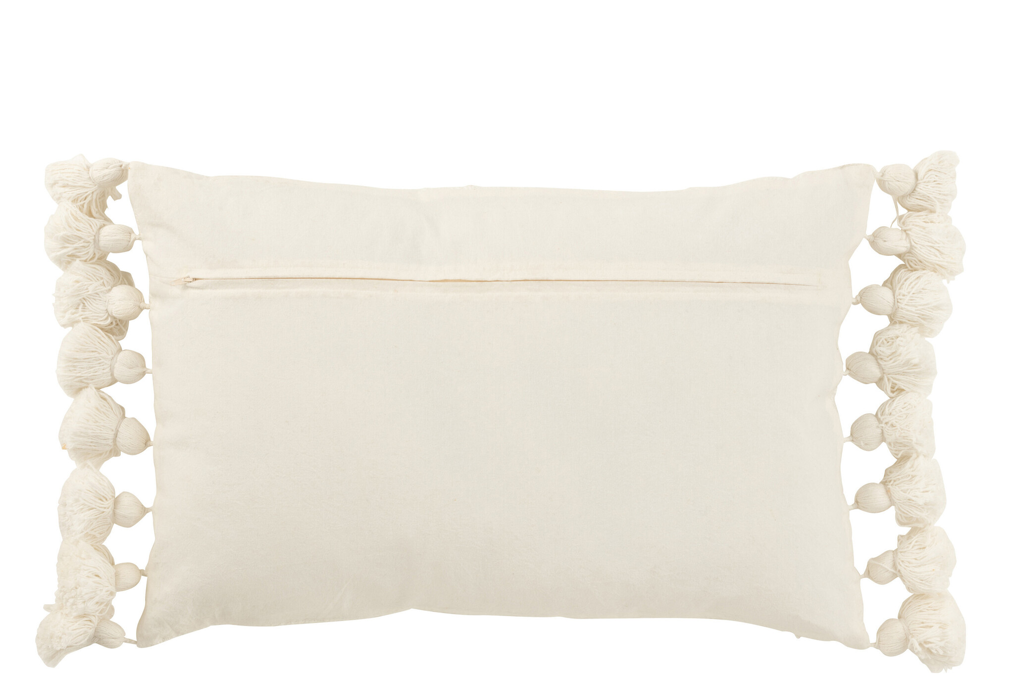 J-Line - Kussen Kwastje Katoen Wit - 59x38x14.5cm