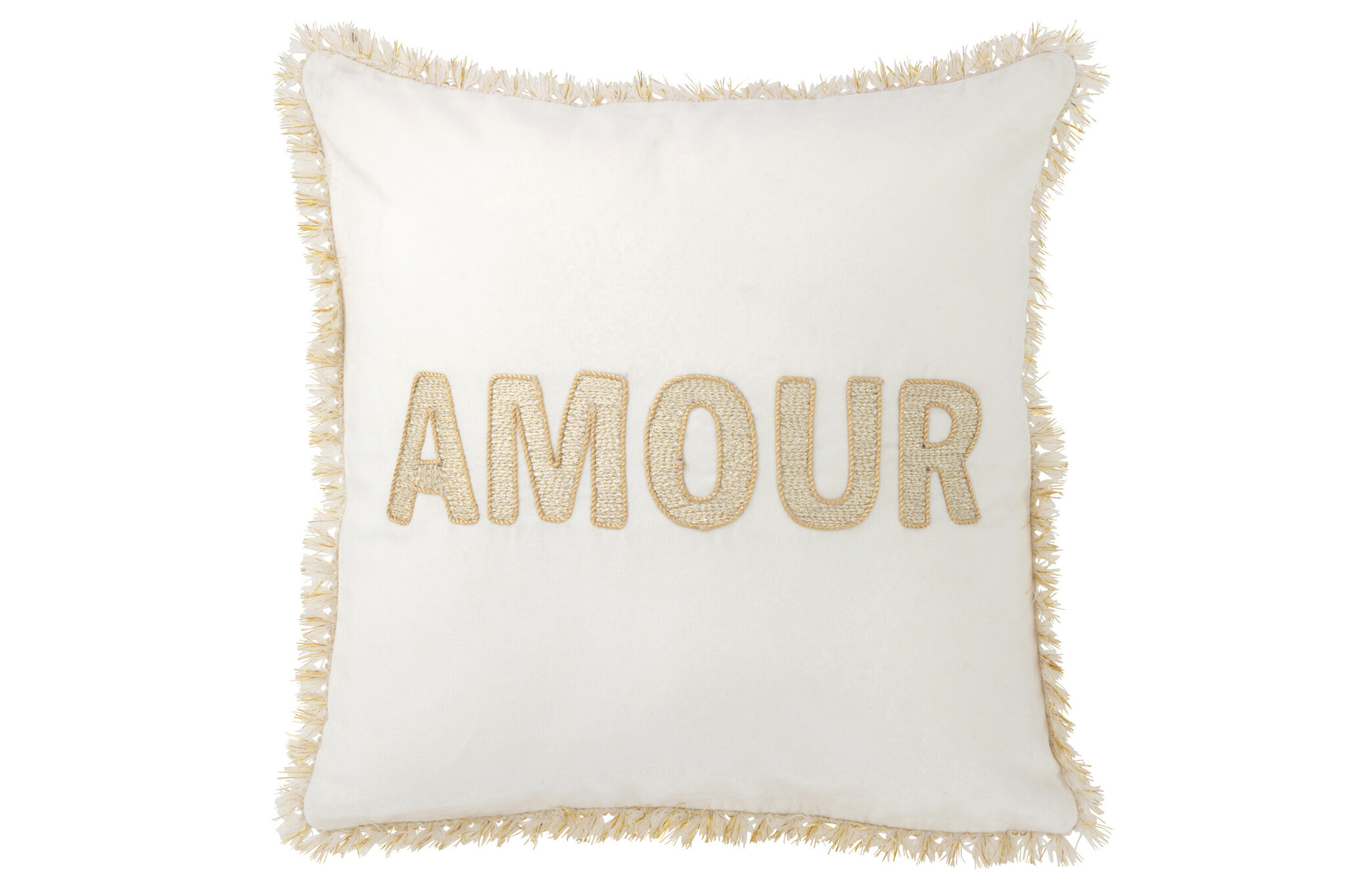 J-Line - Kussen Amour Textiel Wit/goud - 45x45x3.75cm