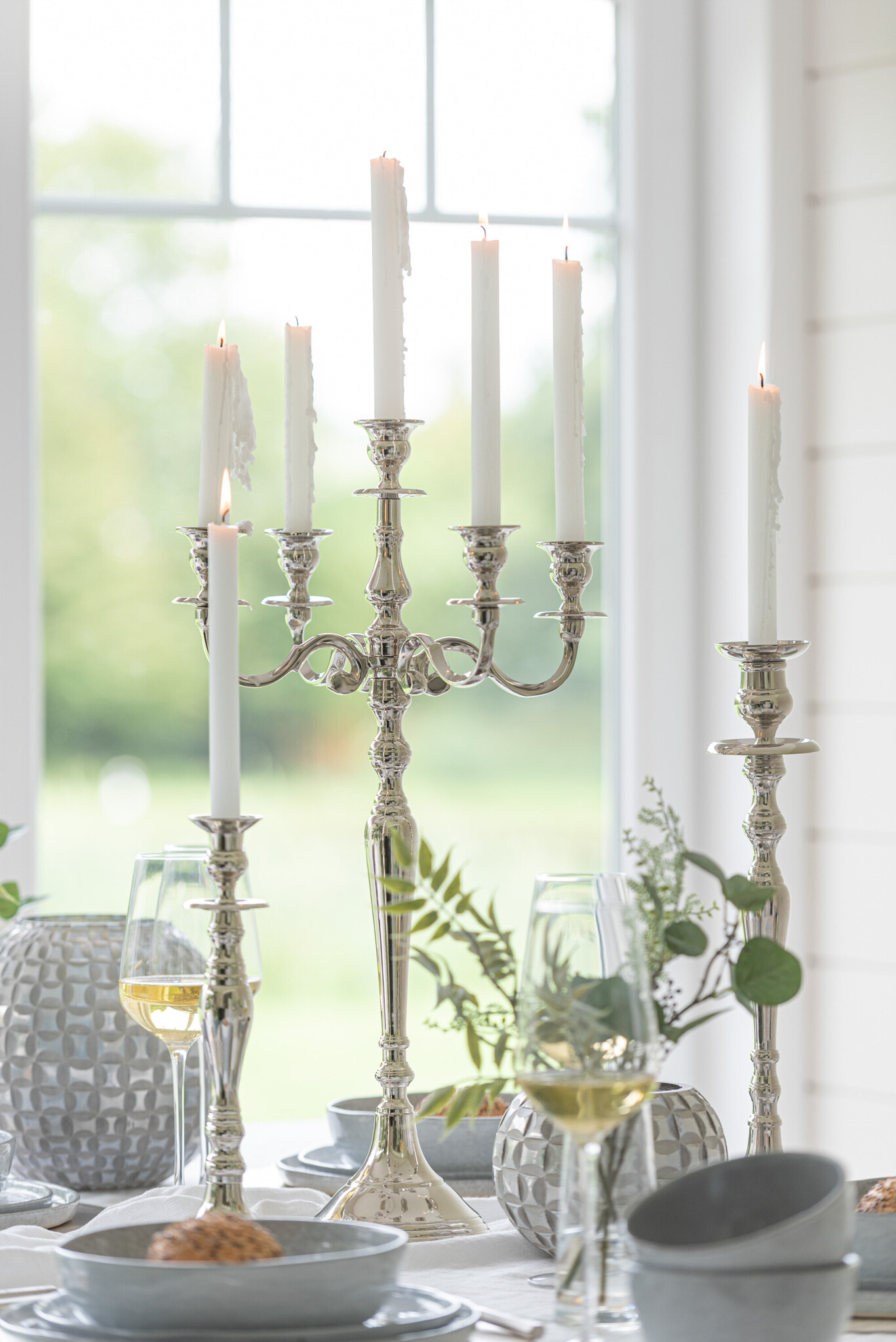 J-Line - Kandelaar 5-arm Klassiek Aluminium Zilver Small - 35.5x35.5x63cm