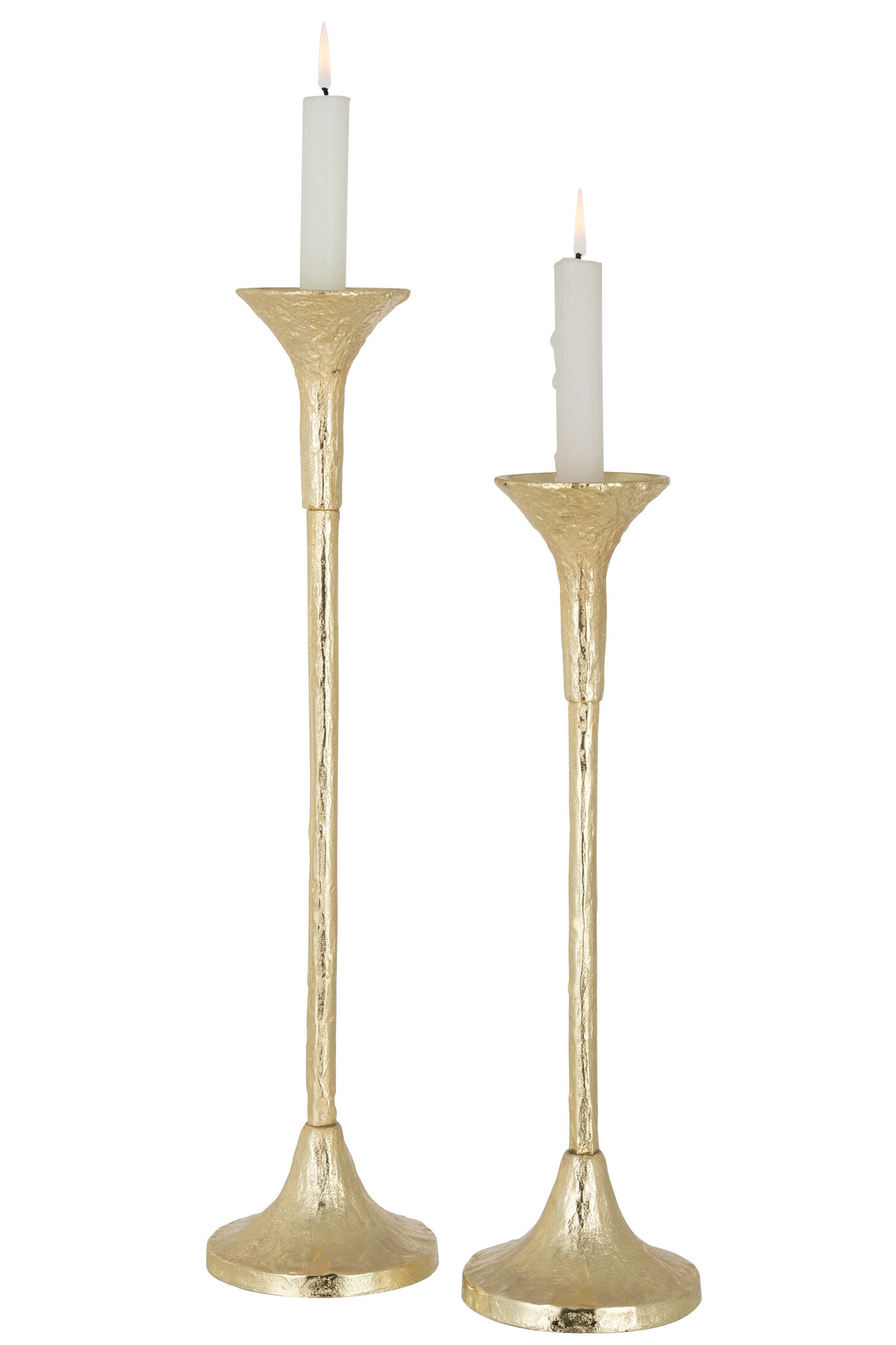 J-Line - Set Van Twee Kandelaars Marie Aluminium Mat Goud - 11.5x11.5x47cm