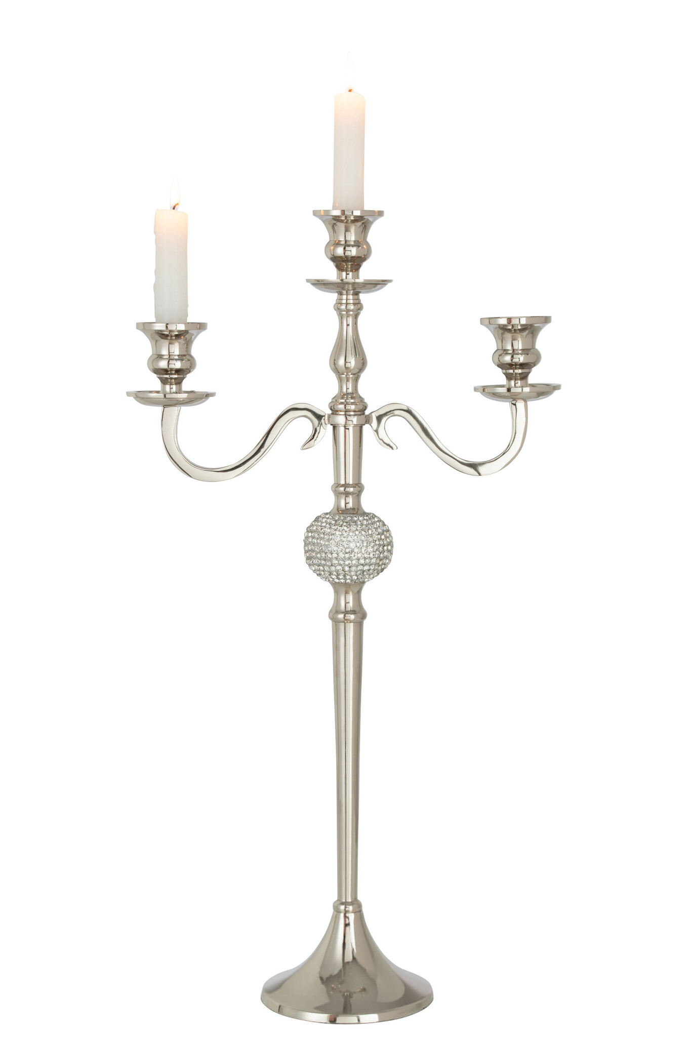 J-Line - Kandelaar 3 Armen Diamant Bol Aluminium Zilver - 30x12.5x56cm