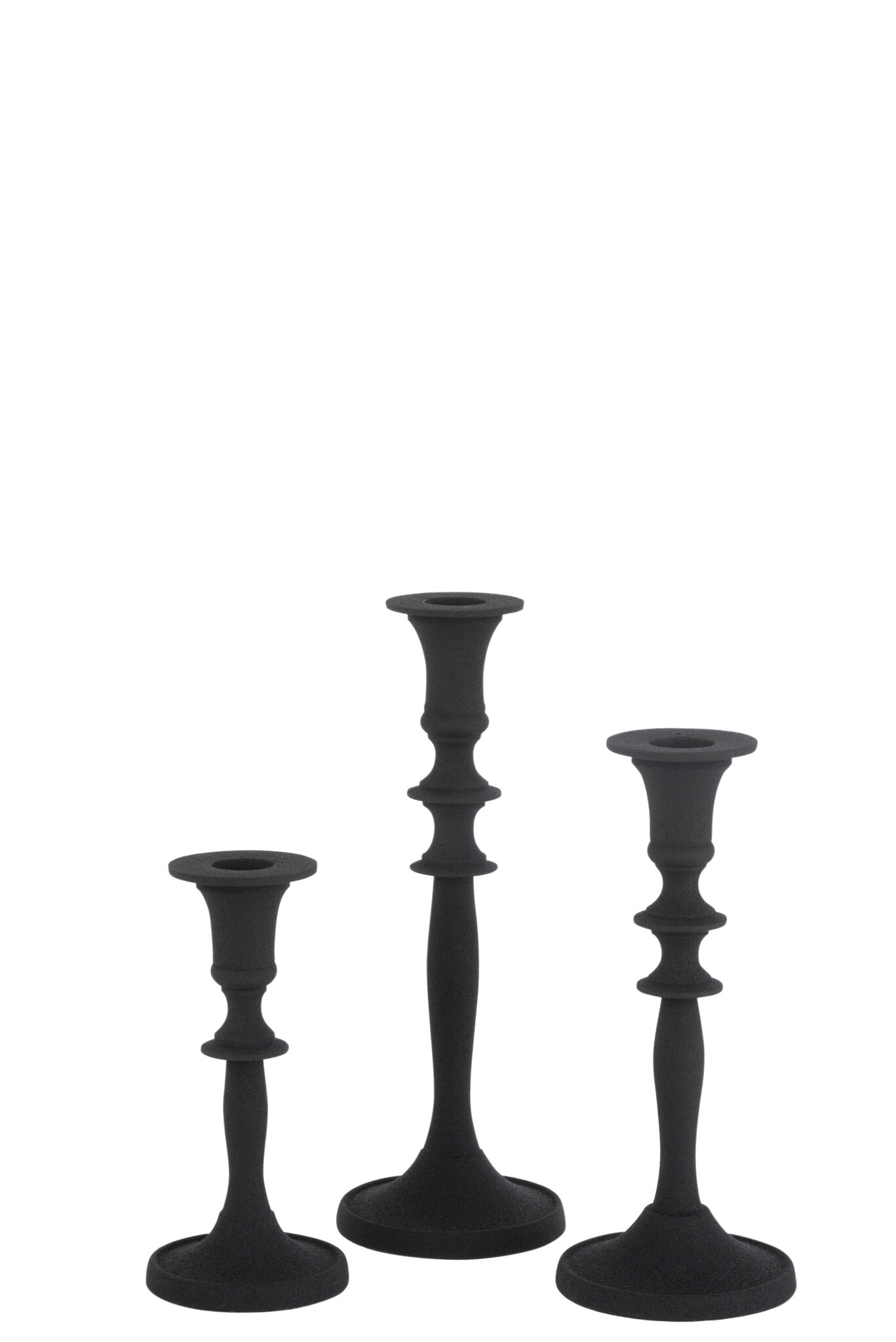 J-Line - Set Van Drie Kaarshouder Klassiek Aluminium Zwart - 9x9x23.5cm