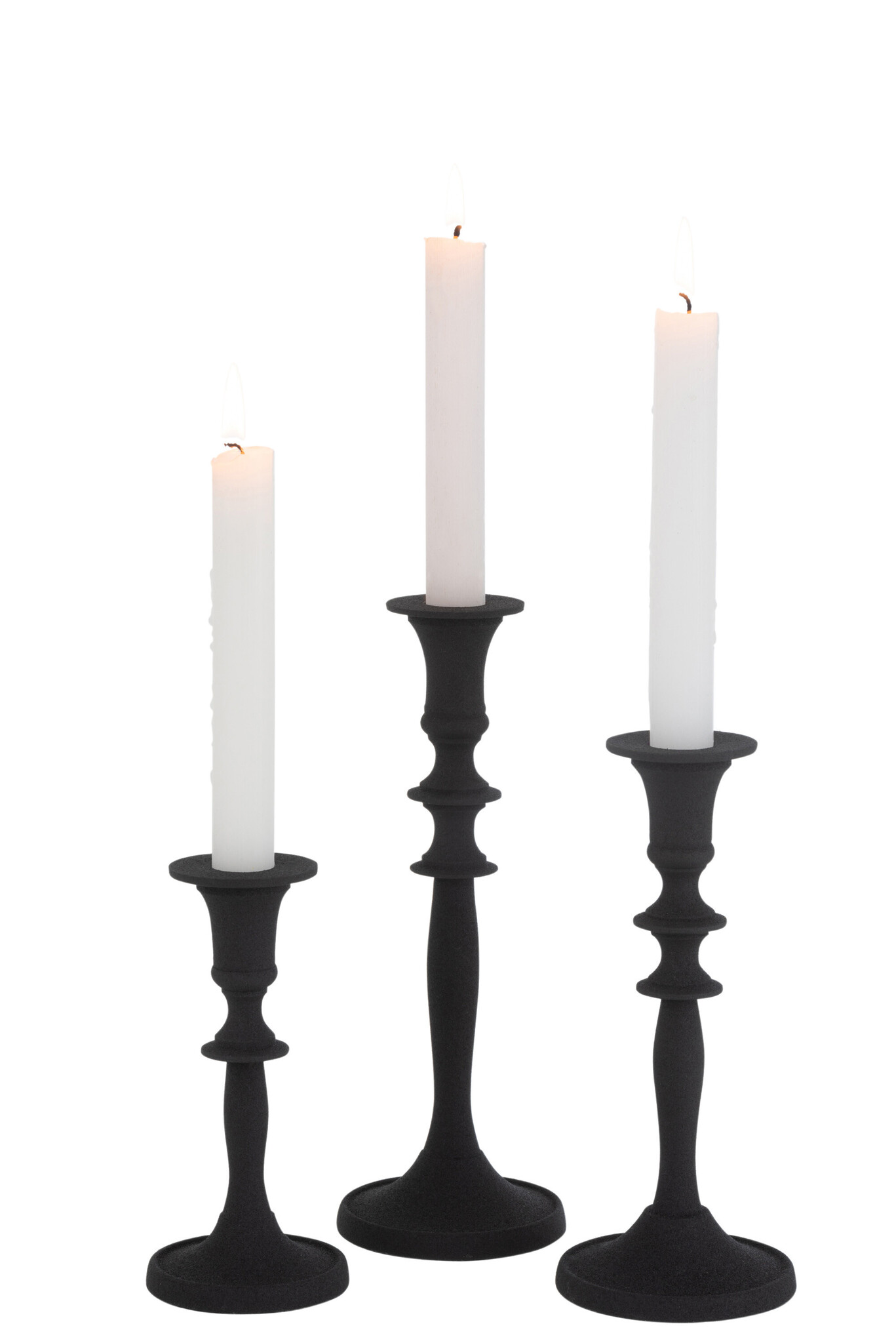 J-Line - Set Van Drie Kaarshouder Klassiek Aluminium Zwart - 9x9x23.5cm