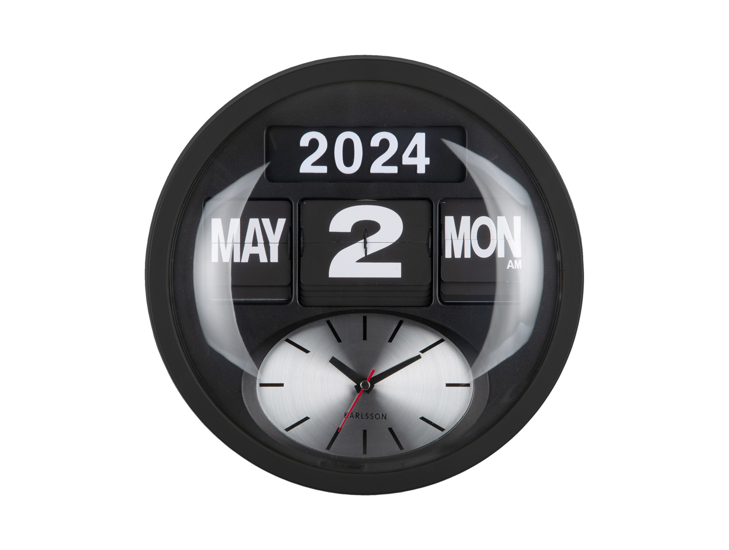 Karlsson - Wandklok Rond Flip - Zwart- Ø32,6cm