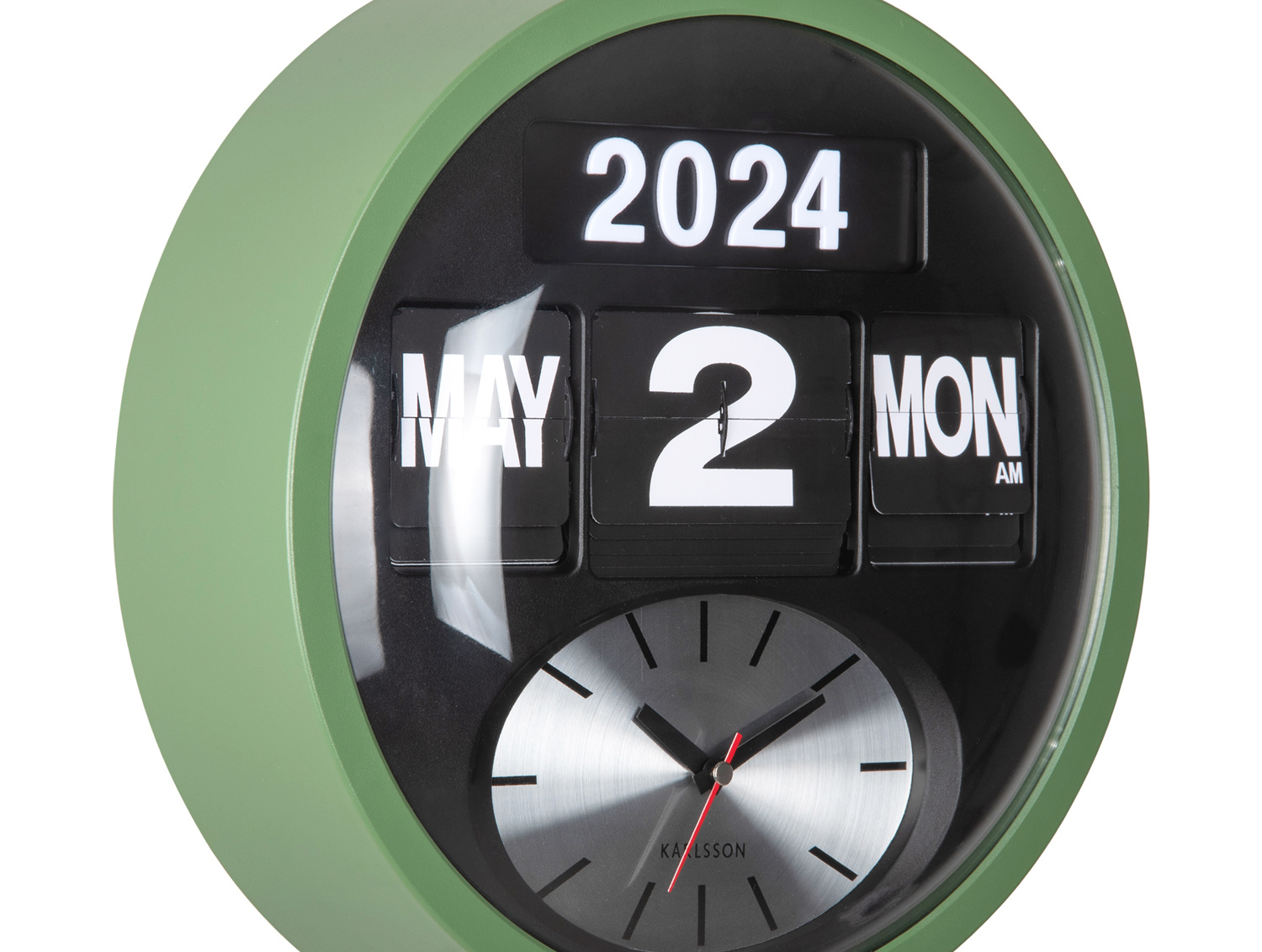Karlsson - Wandklok Rond Flip - Jungle groen- Ø32,6cm