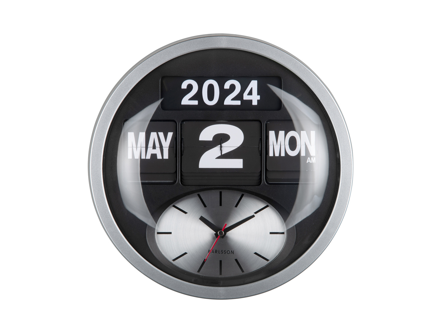 Karlsson - Wandklok Rond Flip - Zilver- Ø32,6cm