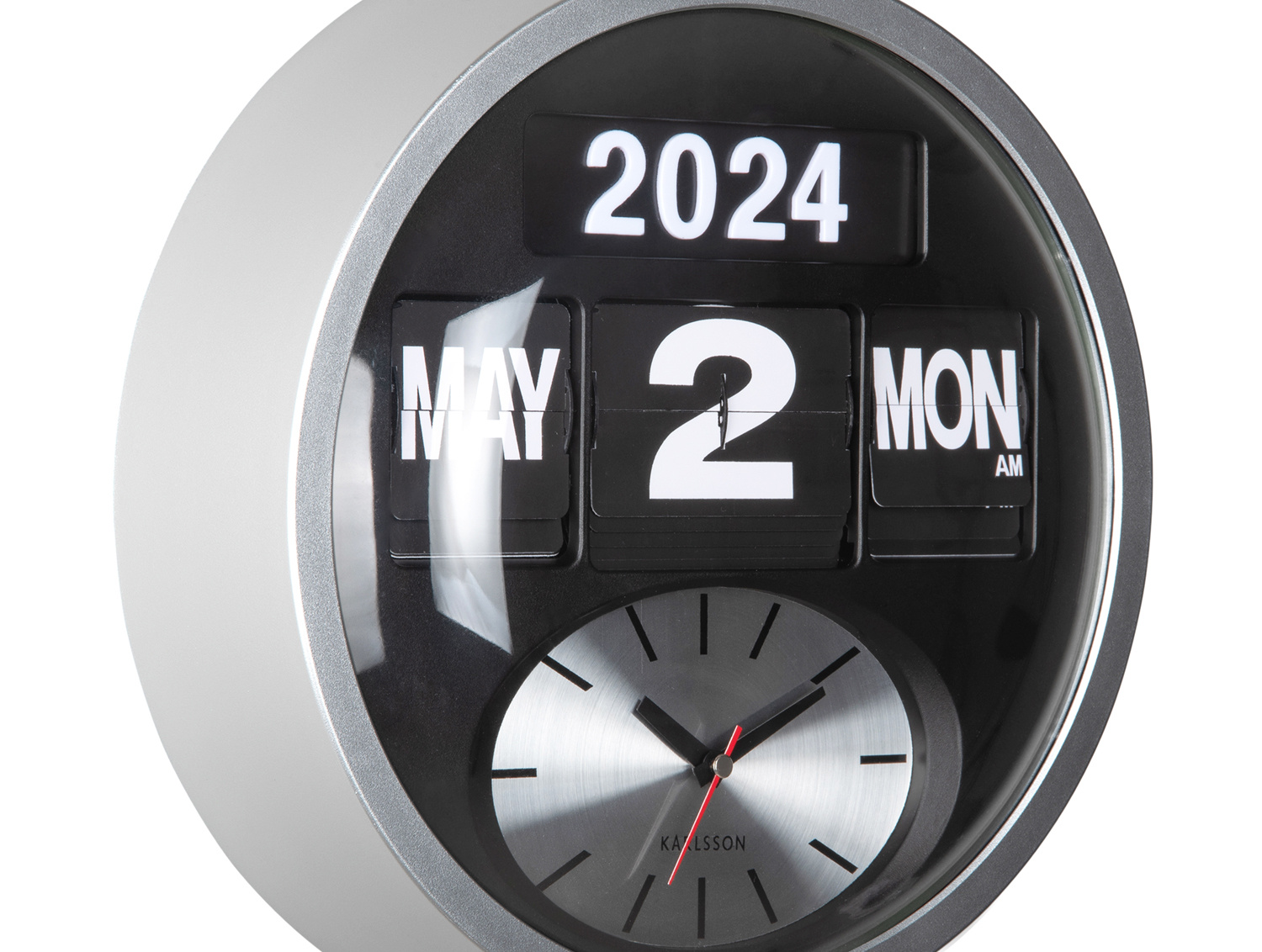 Karlsson - Wandklok Rond Flip - Zilver- Ø32,6cm