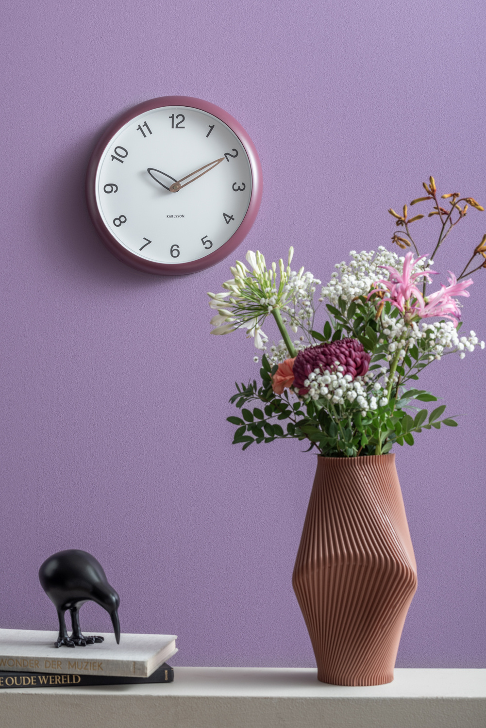 Karlsson - Wandklok Bella - Dark mauve