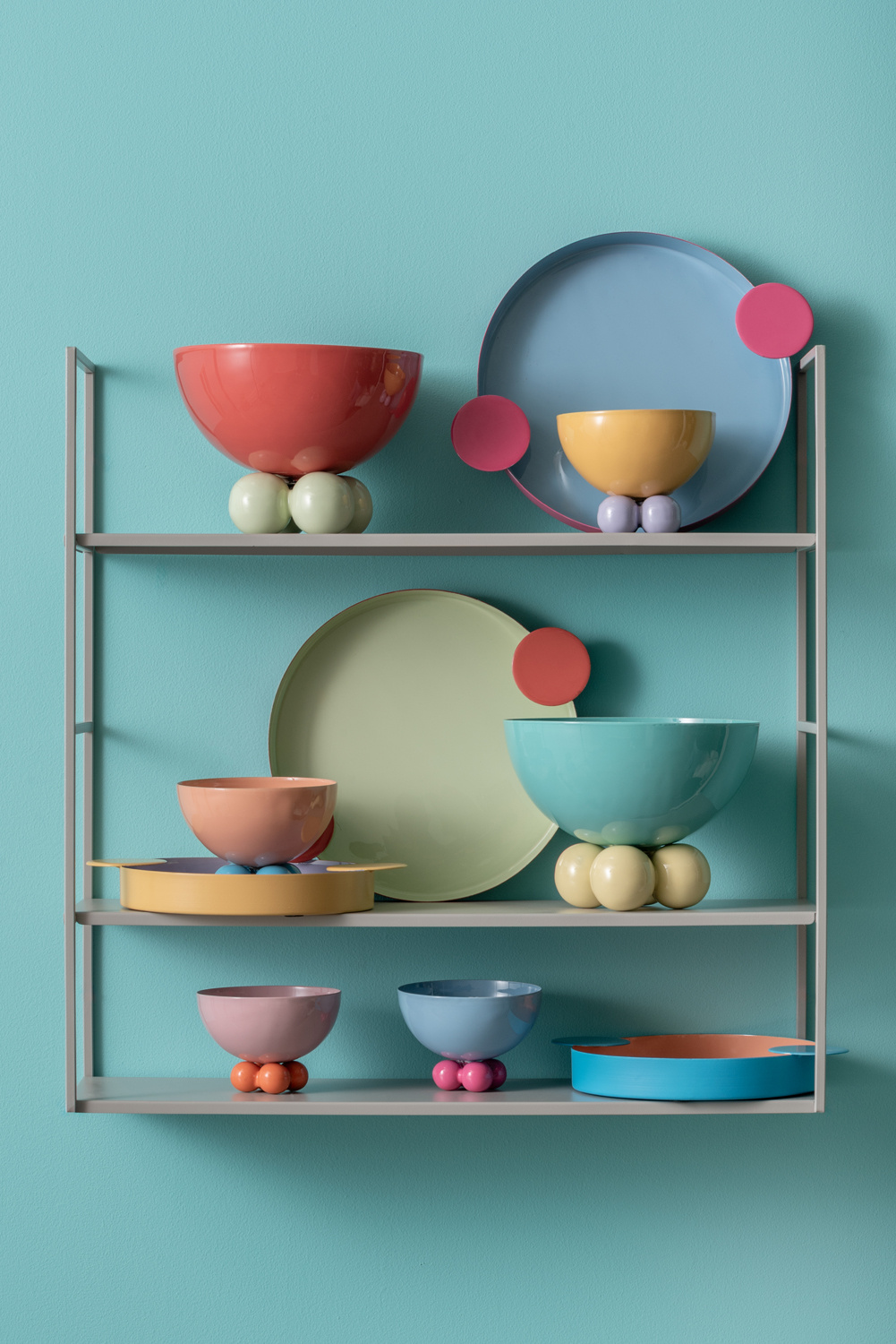 Present Time - Dienblad Double Funky Medium - Peach orange & aqua blue