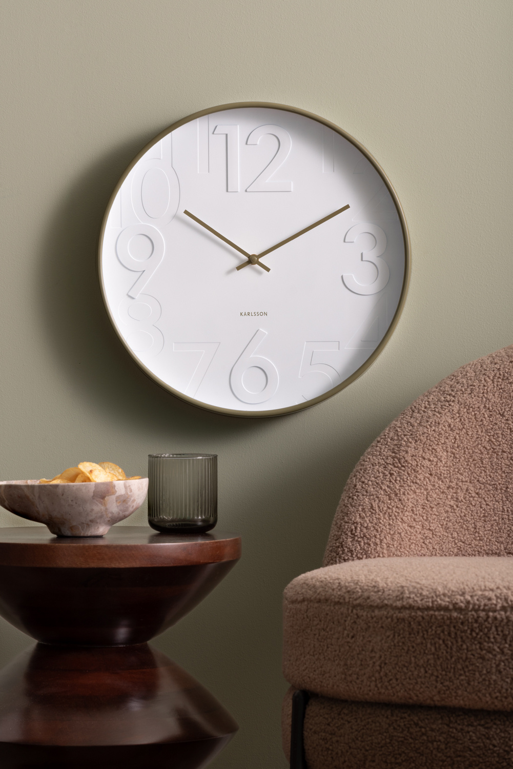 Karlsson - Wandklok Ayuno - Army green- Ø40cm