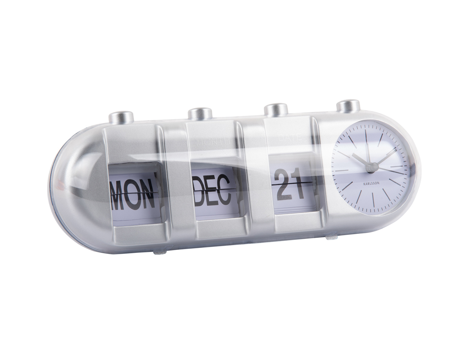 Karlsson - Wekker Retro Tube Calendar Flip - Zilver