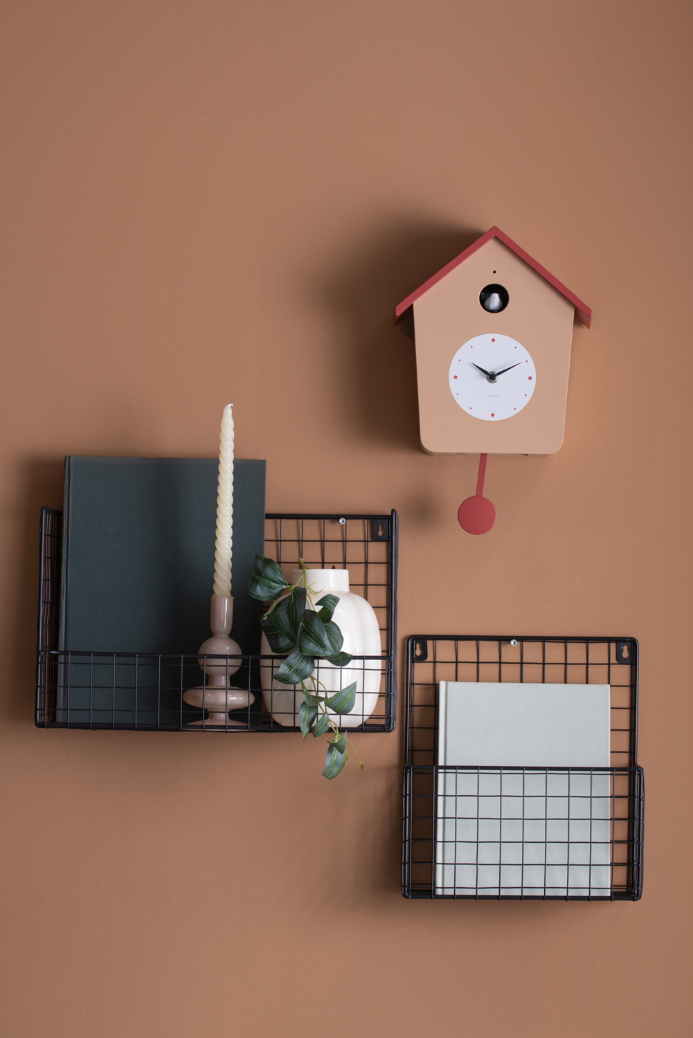 Karlsson - Wandklok Cuckoo Light - Soft brown & red ochre