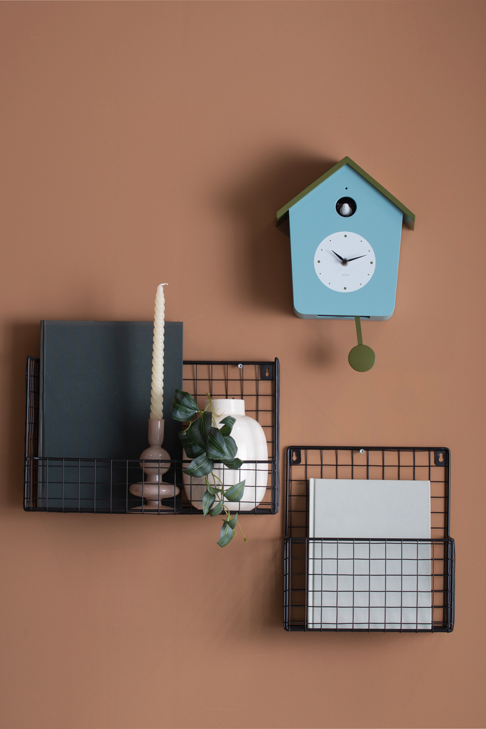 Karlsson - Wandklok Cuckoo Light - Misty blue & army green