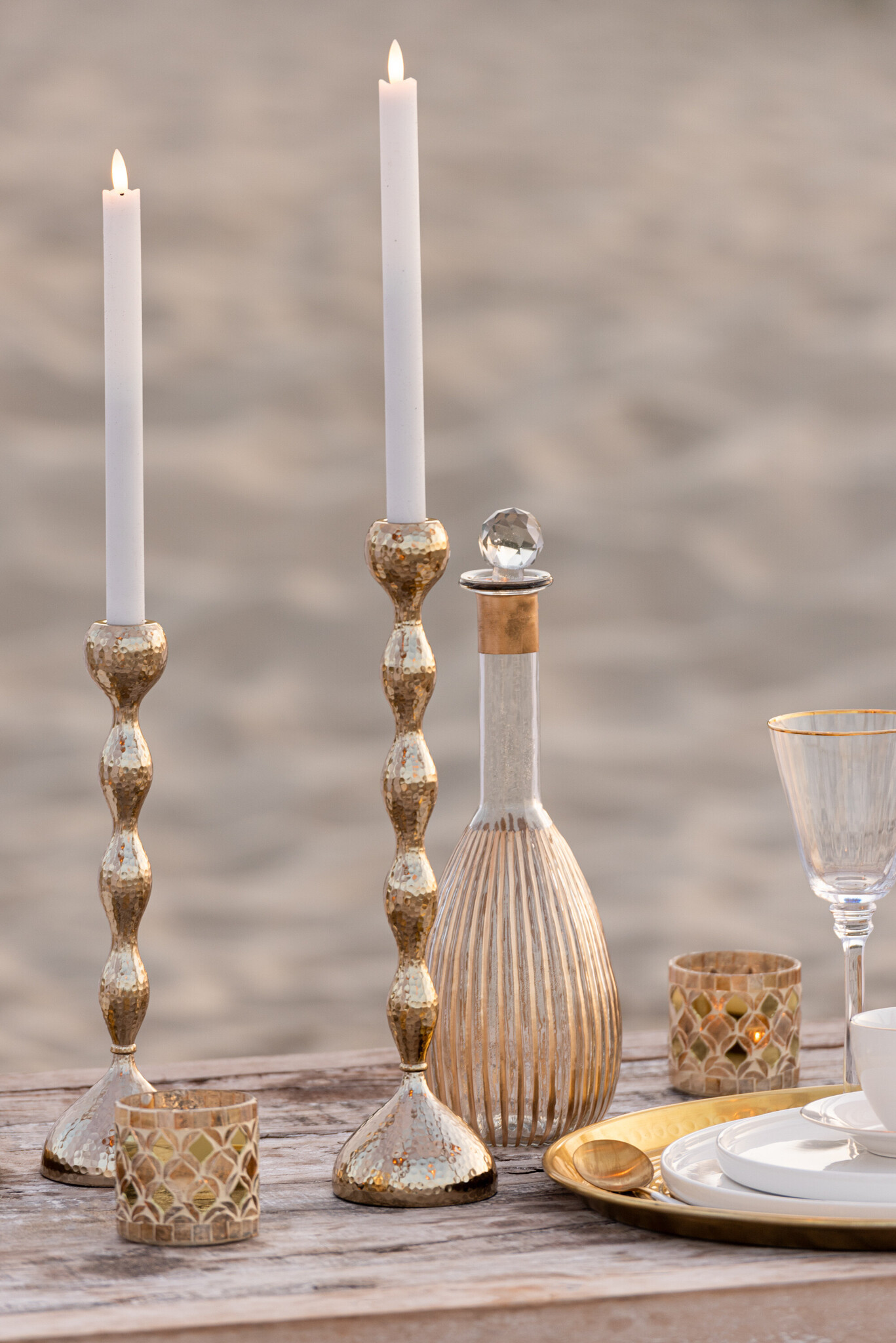 J-Line - Set Van Drie Kandelaars Borne Aluminium Goud - 9x9x39cm