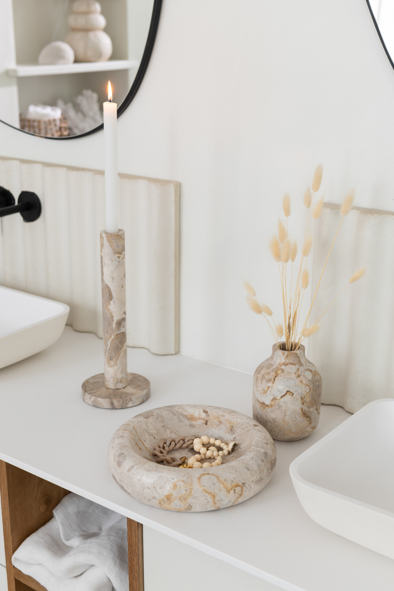 J-Line - Set Van 3 Kaarshouder Marmer Beige - 12.5x12.5x40cm