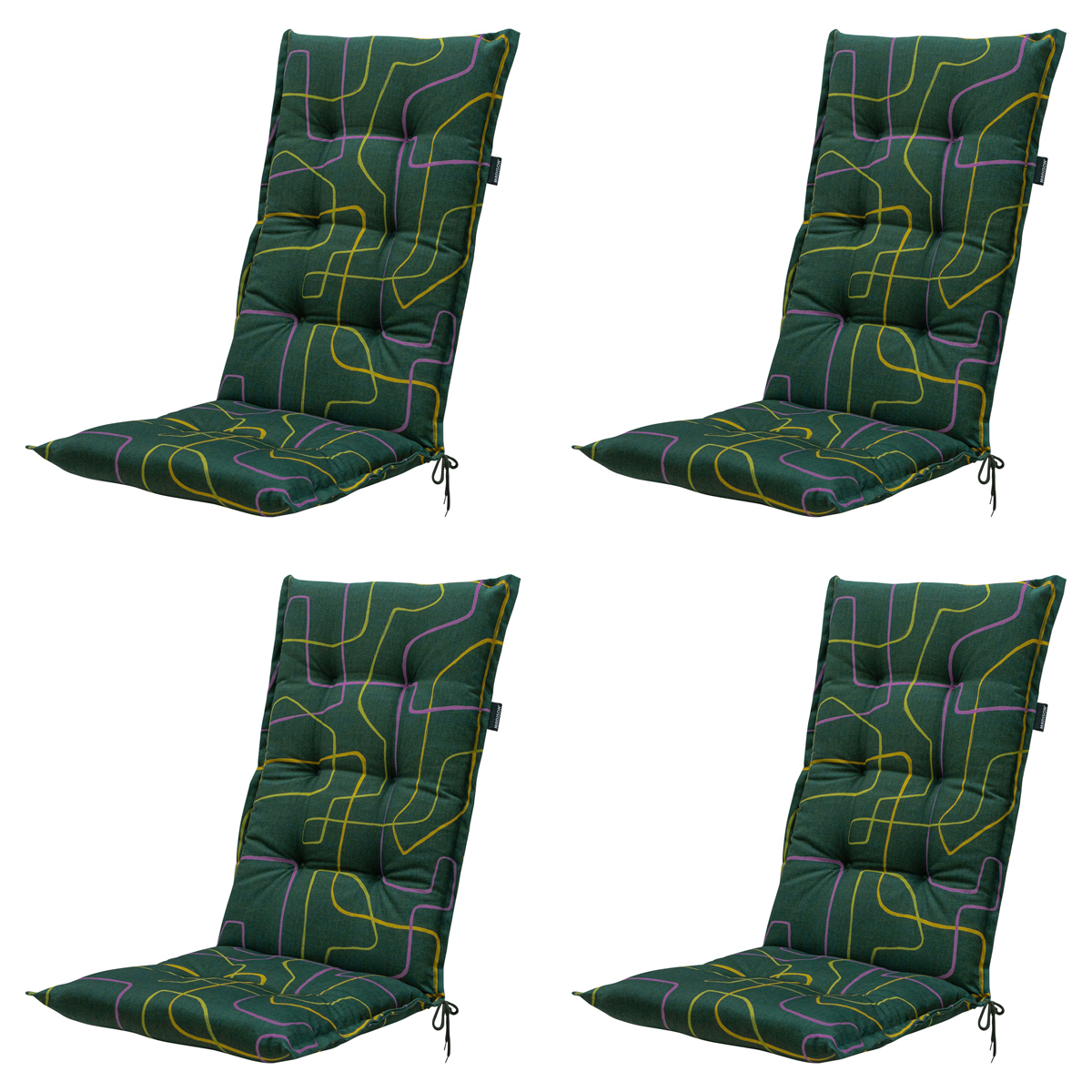 Madison -  Tuinstoelkussen Hoge Rug Joah green - Ca. 123x50 cm - Set van 4