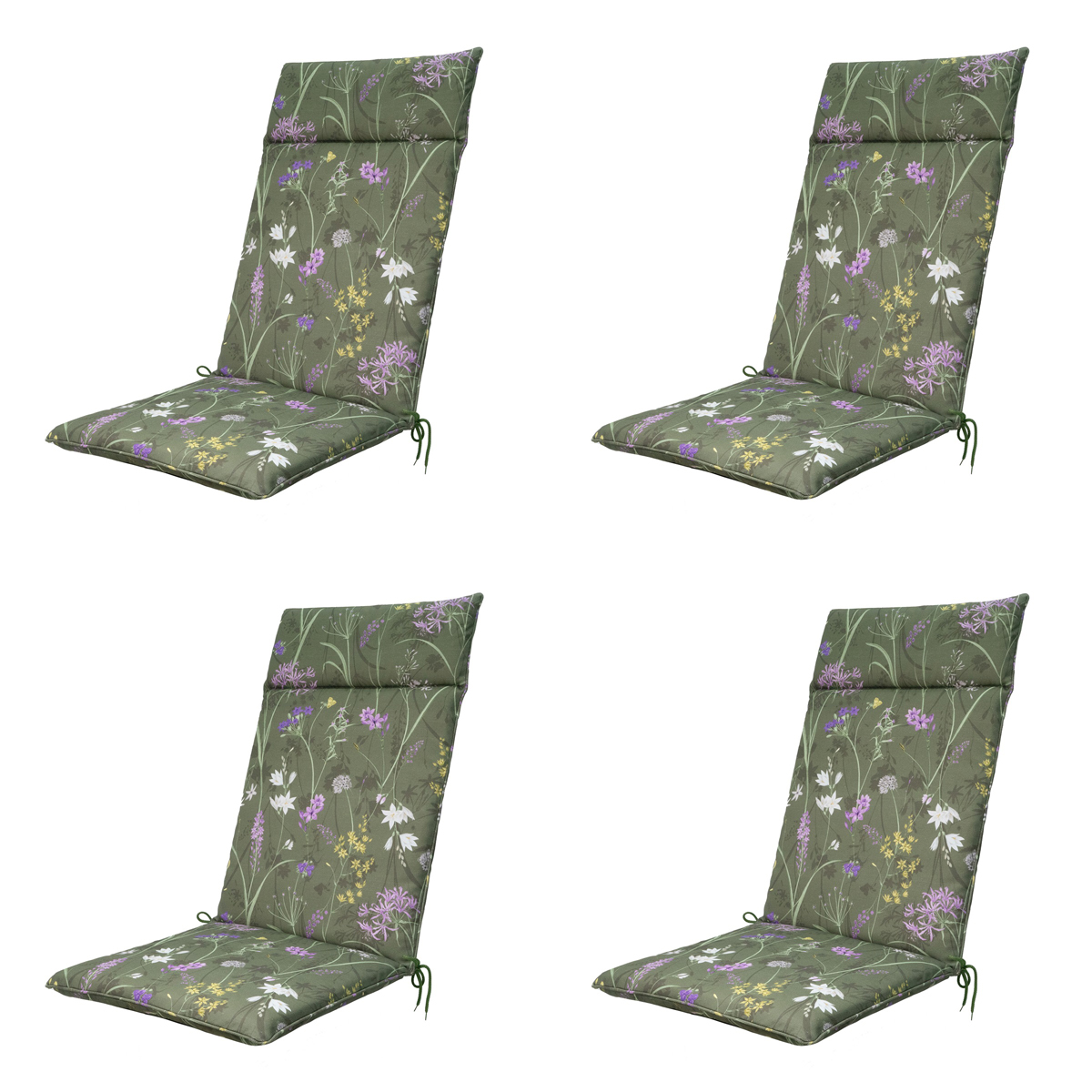 Madison -  Tuinstoelkussen Hoge Rug Donna green canvas eco+ - Ca. 120x50 cm - Set van 4
