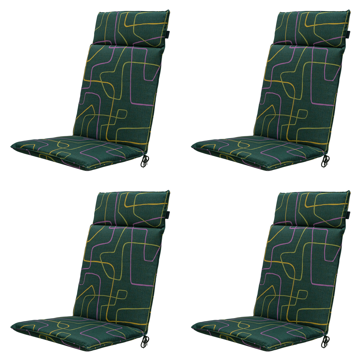 Madison -  Tuinstoelkussen Hoge Rug Joah green - Ca. 120x50 cm - Set van 4