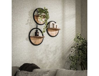 Hoyz Collection - Wandschap Rond Set-3 - Massief Acacia Naturel