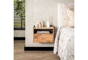 Hoyz Collection - Nachtkastje Hangend Open Nuovo Travertin - Massief Mango Zandkleur