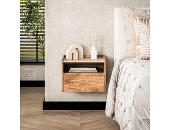 Hoyz Collection - Nachtkastje Hangend Open Nuovo Travertin - Massief Mango Zandkleur