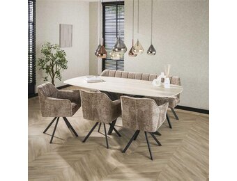 Hoyz Collection - Eetkamertafel 215 Deens Ovaal Romano - Travertin 3D Keramiek