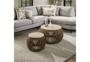 Hoyz Collection - Salontafel Set-2 Curve Nuovo Travertin - Massief Mango Zandkleur