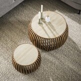 Hoyz Collection - Salontafel Set-2 Curve Nuovo Travertin - Massief Mango Zandkleur