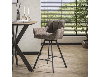 Hoyz Collection - Barstoel Raster Draaibaar - 2 Stuks - Rich Taupe