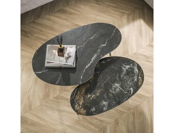 Hoyz Collection - Salontafel Set-2 Niervormig Fossil - Keramiek Zwart