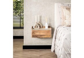 Hoyz Collection - Nachtkastje Hangend Nuovo Travertin - Massief Mango Zandkleur