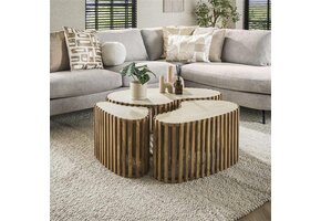 Hoyz Collection - Salontafel Set-3 Niervorm Nuovo Travertin - Massief Mango Zandkleur