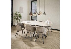 Hoyz Collection - Eetkamertafel 180 Deens Ovaal Romano - Travertin 3D Keramiek