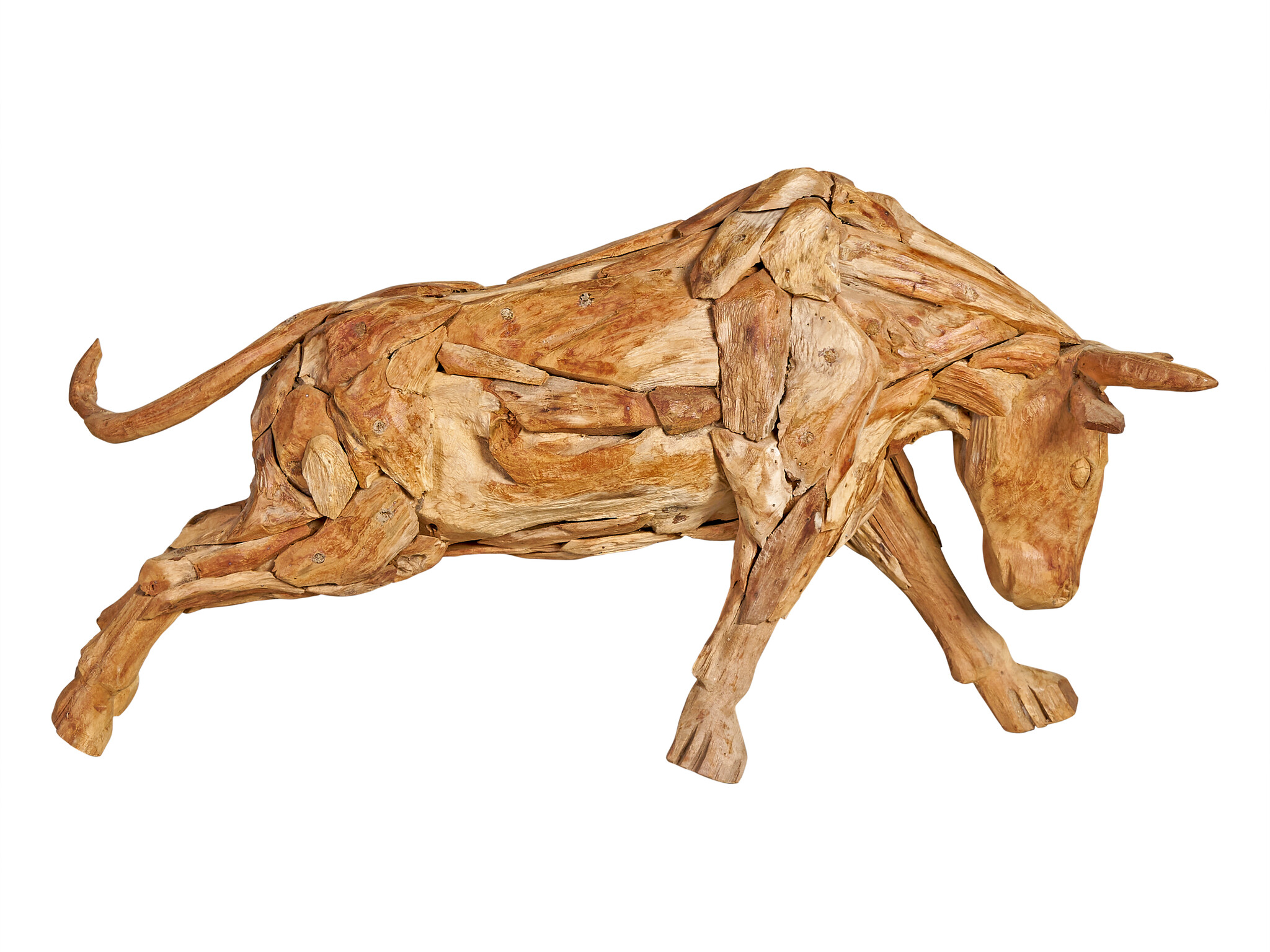 ZOMER-Sens-Line - Decoratief Standbeeld Bull - Teakhout - Bruin