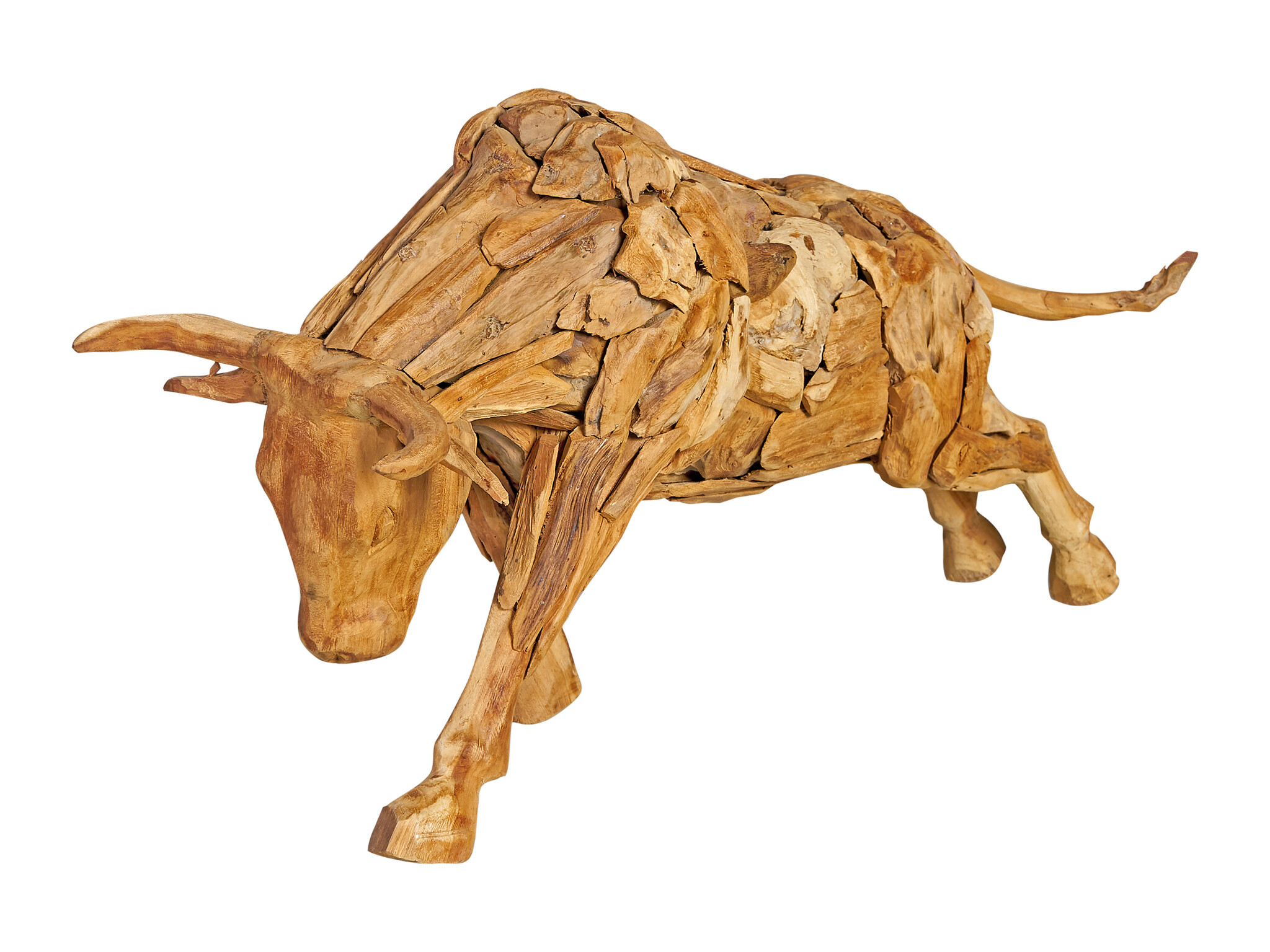 ZOMER-Sens-Line - Decoratief Standbeeld Bull - Teakhout - Bruin