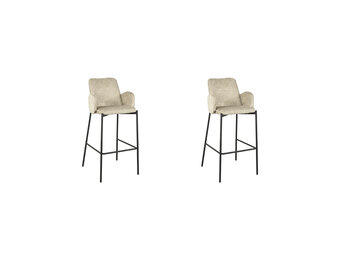 LABEL51 Barkruk Joni - Beige - Fluweel - Zithoogte 78 cm - set van 2