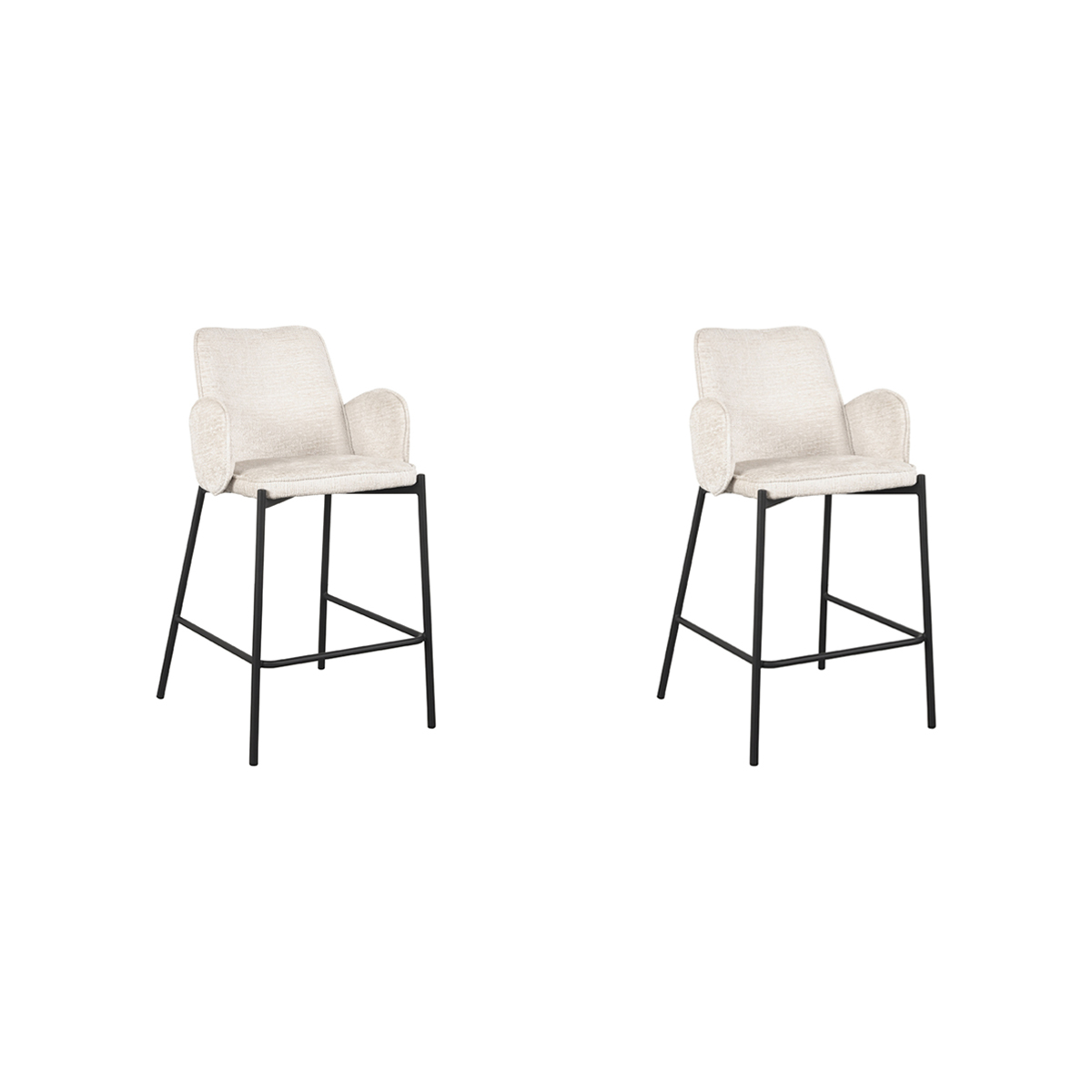 LABEL51 Barkruk Joni - Crème - Fluweel - Zithoogte 65 cm - set van 2