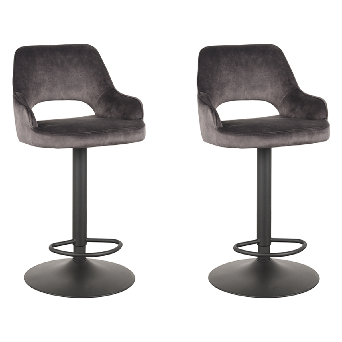 LABEL51 Barkruk Fer - Antraciet - Velours - 47 x 45cm - set van 2