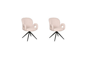 LABEL51 Eetkamerstoel Neo - Naturel - Boucle - Zwart onderstel - set van 2