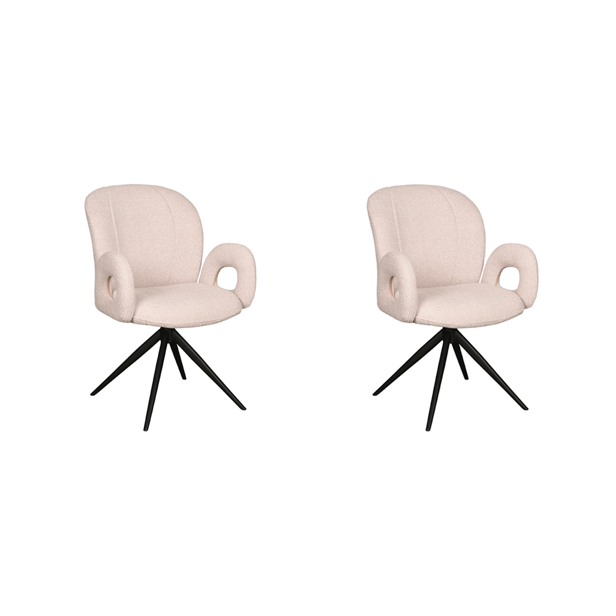 LABEL51 Eetkamerstoel Neo - Naturel - Boucle - Zwart onderstel - set van 2